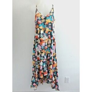 XIX‎ Palms Dress Womens XS Midi Hawaii High Low Festival Floral Beachy Romantic